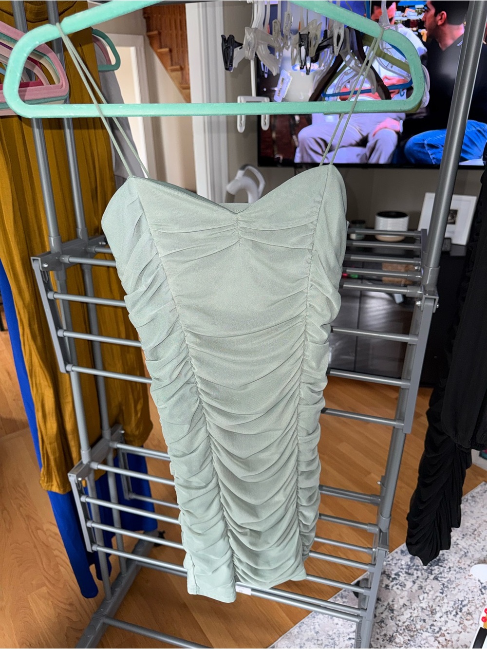 Forever 21 Sage Green Ruched Spaghetti-Strap Mini Dress
